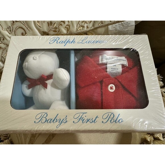 NWT RALPH LAUREN Baby boys girls Cotton Mesh Polo Shirt and Bear Gift Box Set - Picture 1 of 5